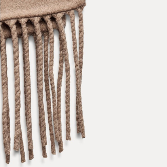 ZARA ASYMMETRICAL FRINGED WOOL BLEND CAPE - Picture 10 of 10